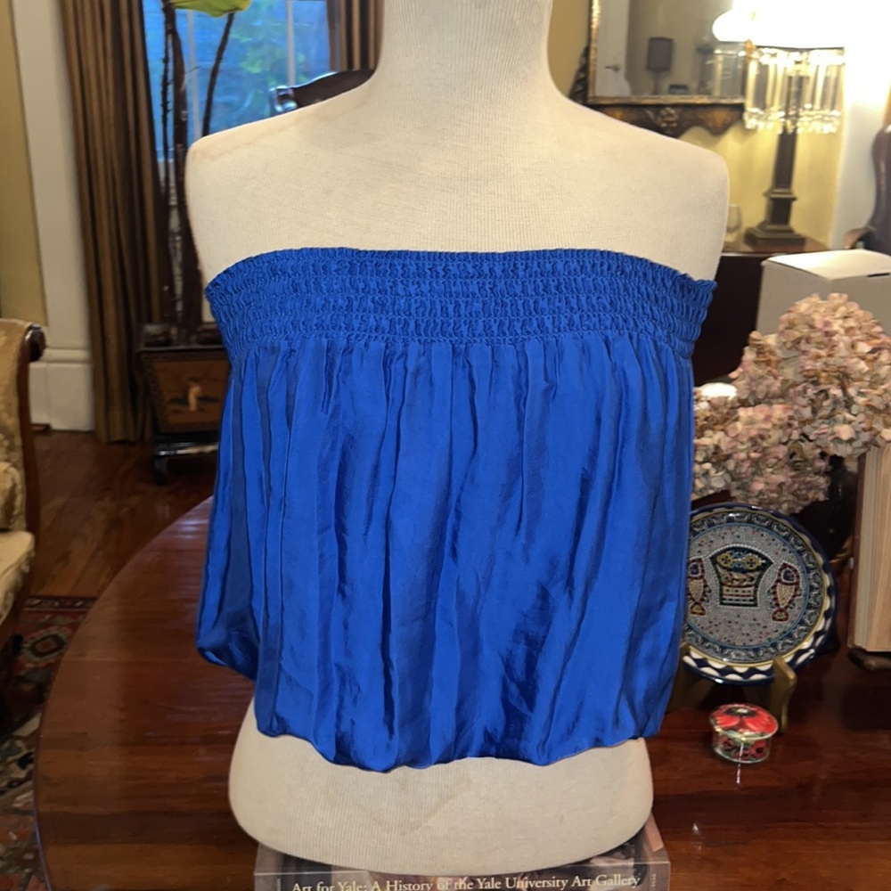 Sofia Collection Blue Satin Tube Top